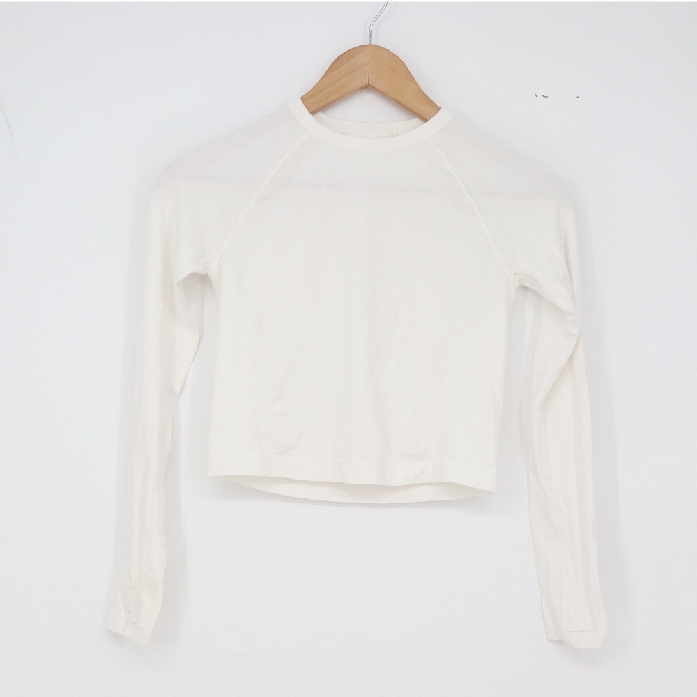 Athleta Top Womens XS Momentum Cropped White Long Sleeve Mesh Excellent